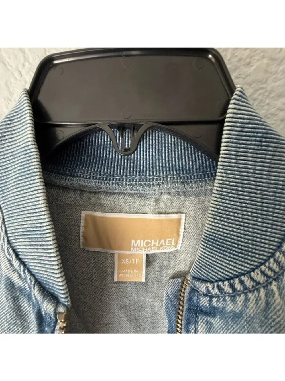 Michael Kors Denim Bomber Jacket Women's XS Blue Cotton Zip Lightweight NWT